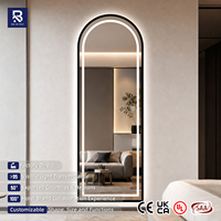Miroir mural arqué LED noir mat moderne avec éclairage supérieur Halo, tactile, pour chambre, salon, hôtel, coiffeuse, décoration