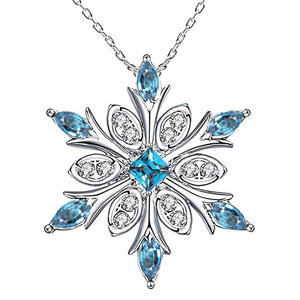 Collana con ciondolo a fiocco di neve, zirconia cubica blu, taglio marquise, placcata argento, gioielli da festa da donna, catena in lega - Product Image 1