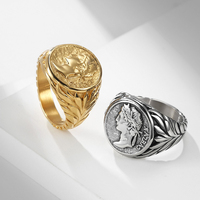Bague de doigt en acier inoxydable Hip Hop rétro avec pièce de monnaie, or et argent, style Empire romain, César, empereur, bijoux de mode, ajustement confortable, pour couples