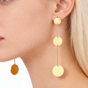 เครื่องประดับสแตนเลสสตีลแบบมินิมอล ชุบทอง 18K ต่างหูทรงกลมแบบห้อยระย้า ต่างหูวงกลมสามชั้นสำหรับผู้หญิง - Product Image 3