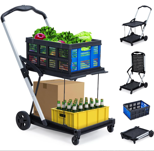 Supermarket Purchasing Multifunctional Foldable Grocery Cart with 4-Wheel Mobile Plastic Folding Trolley OEM Platform Structure