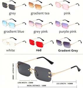 Lunettes de soleil vintage 2025 personnalisées avec logo, monture métallique fine, verres dégradés, protection UV400, sans monture, carrées, pour hommes et femmes - Product Image 6