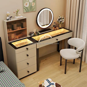 2025 crème style moderne simple en bois massif <span class=keywords><strong>coiffeuse</strong></span> seau armoire stockage atmosphère panoramique lumière - Product Image 3