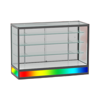 Vitrine en verre robuste avec éclairage néon RVB coloré sur roulettes, vitrine d'exposition à vision panoramique pour les magasins de tabac