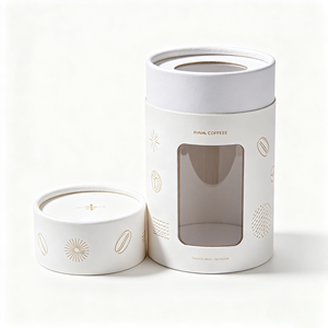 Boîte en papier cylindrique hermétique avec fenêtre transparente en PET, tube en papier recyclable, emballage pour grains de café, taille personnalisée OEM - Product Image 1