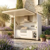 Mueble de Exterior, Gabinete de Cocina Plegable Inteligente 5 en 1, Estación de Barbacoa con TV, Altavoz, LED, Acero Inoxidable, para Azotea de Villa