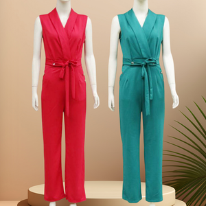 SJ7764 Design estivo eleganza da ufficio donna senza maniche scollo a v di alta qualità tute di un pezzo pantaloni neri Slim Fit - Product Image 4