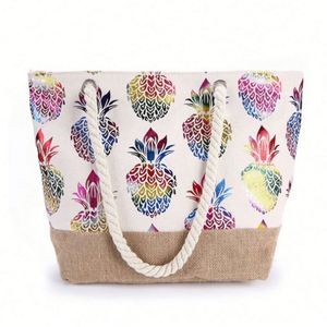 Bolso de Hombro para Mujer con Diseño de Piña y Estampado Dorado, Plegable, para Compras o Playa - Product Image 1