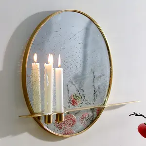 Decorativo espejo de Metal sostenedor de vela montado en la pared interior romántico personalizado espejo de Metal lámpara de vela