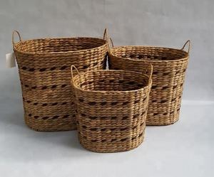 Eco-friendly Natural Water Hyacinth Storage Basket Set with Handles Handmade Woven Organizer <b>Bin</b> for Home Decor Sustainable - Product Image 3