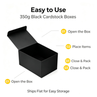 Boîte en carton rectangulaire noire pleine face, épaisseur 2 mm, matériau 350 g/m², emballage simple pour boîte surprise, plusieurs styles disponibles