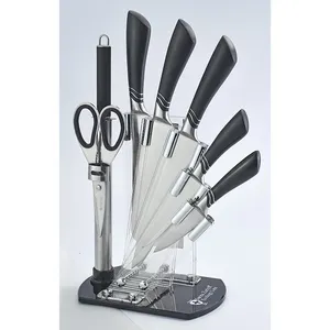 K0503 Set di coltelli da cucina con blocco acrilico in acciaio inossidabile 8 pezzi coltelli da cucina forbici e affilacoltelli