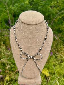 Collar de Plata de Ley con Lazo, Estilo Navajo, Perlas, Coqueto, Moderno, Collar Occidental con Lazo - Product Image 4