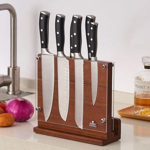 Porte-couteaux magnétique en bois 7 pièces, support de rangement pour couteaux de cuisine avec cadre en acrylique pour usage domestique - Product Image 1