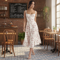 Gaun Fashion Mewah Gaya Prancis Model Empire Waist Berdetail Tali, Kerah Mandarin, Anti-Statik, Kasual Elegan Musim Panas Terlaris 2026