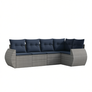 Conjunto de Sofá de Jardín de Poliratán Gris con Cojines, 5 Plazas, Muebles de Exterior, Diseño Contemporáneo - Product Image 1
