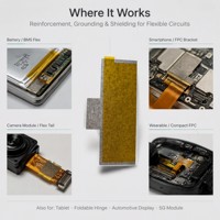 Kain Konduktif EMI Shield Custom Die Cut 0.1mm Bentuk Bertingkat Tahan Suhu Tinggi Perekat Penuh Cakupan Penuh Pita Dua Sisi Elektronik