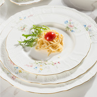 Service de table personnalisé pour restaurant et hôtel, en porcelaine céramique à bord doré, durable, minimaliste, assiettes, plats, bols, ensemble de vaisselle
