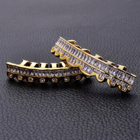 Grillz dentaire personnalisé pour rappeur, en laiton plaqué argent et zircon, pour dents supérieures et inférieures, bijou de corps de mode inspiré du hip-hop