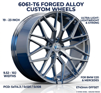 Rines de Aleación Forjada Personalizados 6061-T6 de 19-23 Pulgadas, 5x114.3/120/108 PCD, Plateados, Cinco Radios, 9.5J-10J ET43mm para G20 y Mercedes