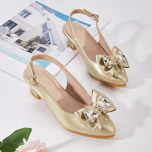 Zapatos de Tacón Alto para Niñas, Primavera 2026, Nuevos con Lazo, Estilo Princesa, Sandalias para 7-12 Años, Cierre de Velcro - Product Image 1