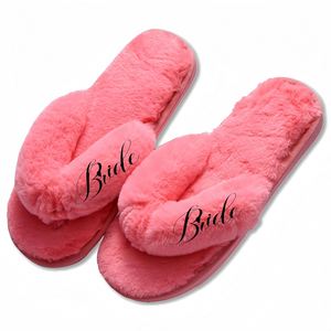 Personalised Fluffy <b>Slipper</b> for Wedding, Customized Open Toed <b>Slipper</b> for <b>Bride</b> Bridesmaid, Wedding Party Gifts - Product Image 6