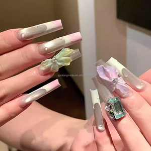 Ongles longs carrés vintage <span class=keywords><strong>marron</strong></span> ombré à pression, style punk, cloutés, en acrylique pour femmes - Product Image 6