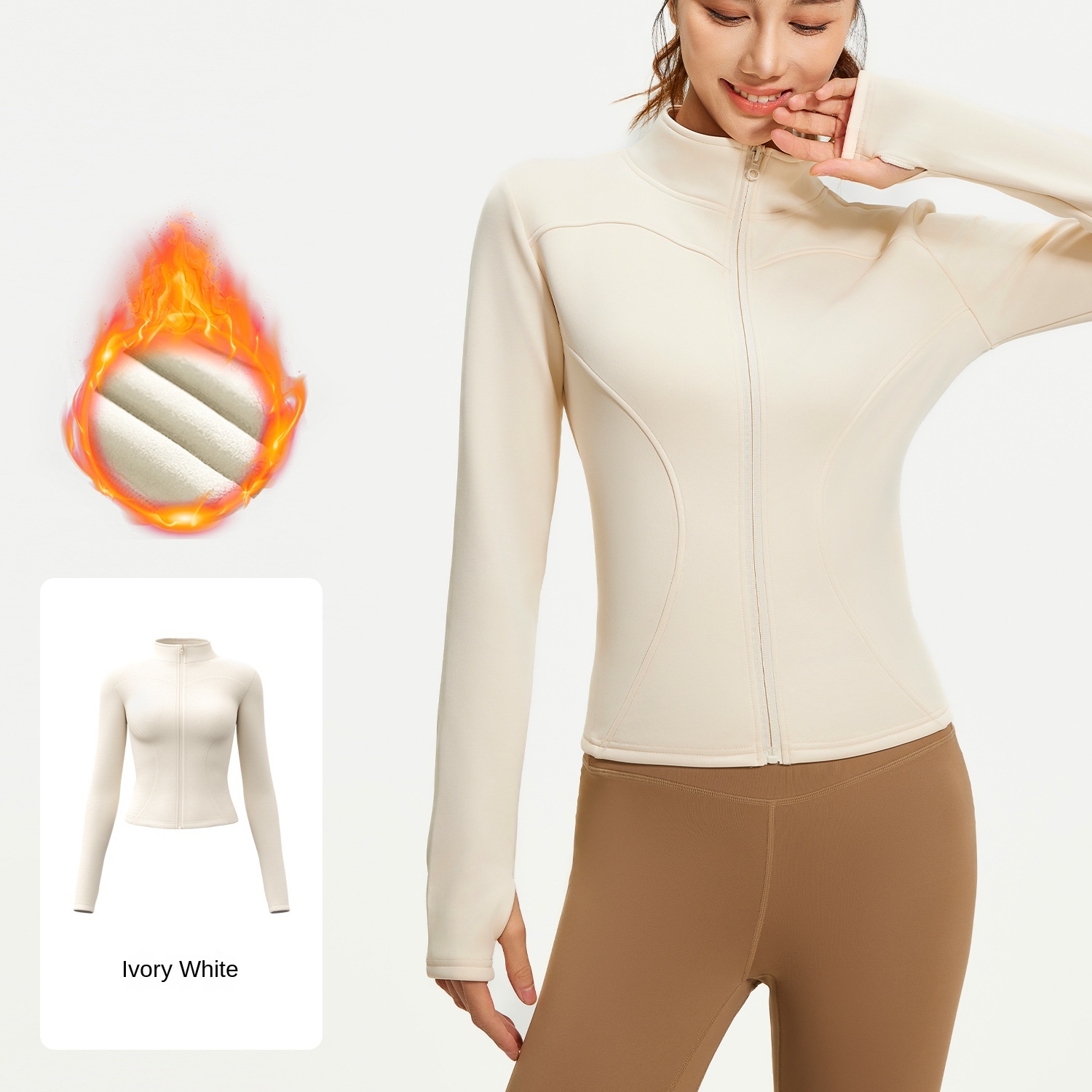 Zipper Slim-fit Warm Long-sleeved Top Women's Vertical Collar Sports Yoga Jacket Sweat-Wicking Wrinkle-resistant