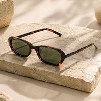 Lunettes de soleil Lbashades 2505 Classic Brand Square Retro Oval, UV400, pour femmes et hommes, polarisées, petite monture fine, fabriquées à la main en acétate.