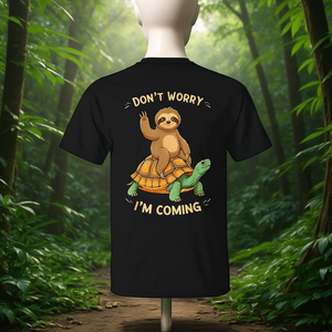T-shirt Sloth Riding Turtle Don't Worry I'm Coming, noir, unisexe, taille adulte - Product Image 3