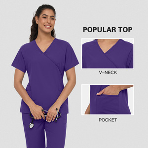 Ensembles d'uniformes médicaux confortables avec col à empiècements et liens dorsaux pour hommes et femmes, uniforme d'infirmière à col en V 42186 - Product Image 1