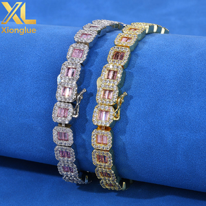 European American 8mm Ladder Pink Zircon Tennis Bracelet Hip-hop Accessories Mixed Zircon Men's Jewelry <b>Cross</b>-Border Fashion - Product Image 4