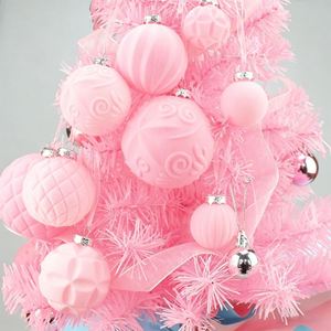 <b>Pastel</b> Pink Plastic Flocked Christmas Baubles Set Embossed Swirl Pattern European Style Multi-Size NEW ARRIVAL Wedding <b>Decor</b> - Product Image 1