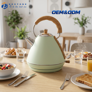 Light Green Electric Water <b>Kettle</b> 1.7L Retro Design with Wood Grain Handle and Dry <b>Boil</b> Protection - Product Image 1