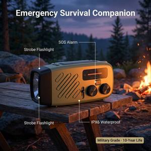 10-Year Lifespan Portable Emergency DAB+ NOAA WB FM Radio Solar <b>Speaker</b> Tactical Grade Hand Crank Global Satellite Radio - Product Image 4