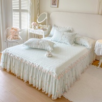 Parure de lit quatre pièces 2026 en soie de bambou glacée, motif floral, jupe de lit croissant, couleur unie, fraîche et rafraîchissante, avec couvre-lit en dentelle