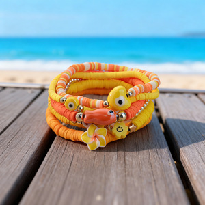 Pulsera <span class=keywords><strong>de</strong></span> Flores <span class=keywords><strong>de</strong></span> Arcilla con Cuentas <span class=keywords><strong>de</strong></span> Cristal Bohemio para Mujer, Brazalete Apilable con Cuentas, Joyería para Vacaciones en la Playa - Product Image 4