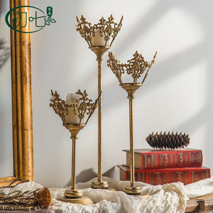 Crown <b>Candlestick</b> Set Iron Vintage Style Wedding Table Decor <b>Large</b> Medium Small Three Piece - Product Image 3