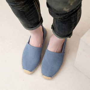 Zapatos planos de lona azul polvo para hombre, mocasines ligeros y transpirables de yute tejido, alpargatas casuales sin cordones, zapatos de verano. - Product Image 5