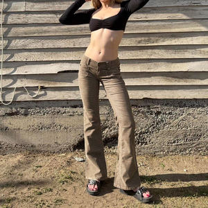 Pantalones Ajustados de Pana de Cintura Baja con Panel de Bolsillo y Detalle de Botones, Estilo Casual Urbano Y2K - Product Image 4