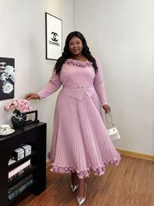 Высокое качество, прямые продажи с фабрики, Miyake, простые модные женские платья с длинным рукавом с поясом, элегантные свободные однотонные женские повседневные платья - Product Image 1