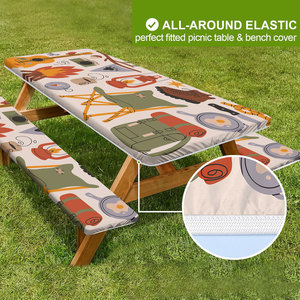 Housse de table de pique-nique avec housses de bancs, ensemble de 3 pièces, nappes rectangulaires en vinyle élastiques et ajustées, imperméables pour l'extérieur - Product Image 6