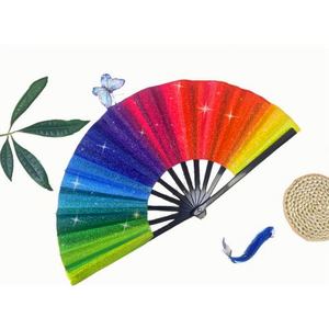 व्यक्तिगत रूप से बड़े 33 सेमी फोल्डिंग प्रशंसक पोर्टेबल ग्रीष्मकालीन उपहार इंद्रधनुष रेव डिजाइन डिय पेंटिंग सजावट - Product Image 1