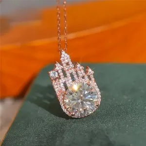 Colliers pour femmes CAOSHI, design de <span class=keywords><strong>château</strong></span> de princesse de luxe, diamants imités ronds, plaqués or rose, pour mariage - Product Image 3