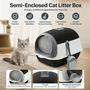 Bac à litière pour chat noir et blanc 53x37x35cm, porte à battant, fente pour sachet désodorisant, grille d'escalade, livraison rapide UE depuis la Pologne - Product Image 2