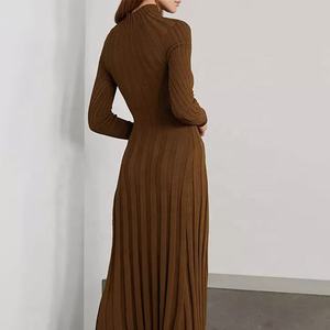 Maglieria mufacturers Brown Rib Knit dolcevita Maxi Dress Winter pieghettato dress maglione Dress women - Product Image 3