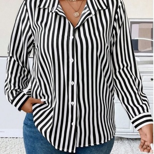 Camisa a Rayas de Manga Larga con Cuello Mandarín Tejida a Crochet, Estilo Retro Vintage para Mujer, Verano 2025 - Product Image 6