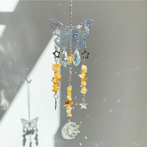 Attrape-soleil papillon fait main, pendentif de jardin, pendentif de voiture, carillon éolien en pierres précieuses et gravier, effet aurore - Product Image 3