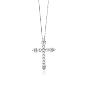 Изящное ожерелье из стерлингового серебра 925 с родиевым покрытием кубическим цирконием, микро-вставка, крест, бриллиантовое ожерелье