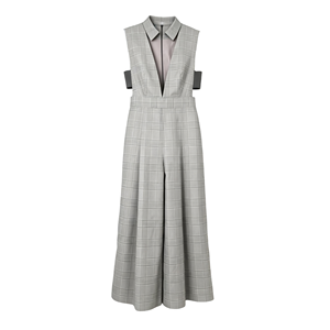 Damen Sommer Locker Sitzender Tiefer V-Ausschnitt Ärmelloser Karierter Jumpsuit mit Seitlichen Ausschnitten Atmungsaktive Büro-Damen-Arbeitskleidung - Product Image 3